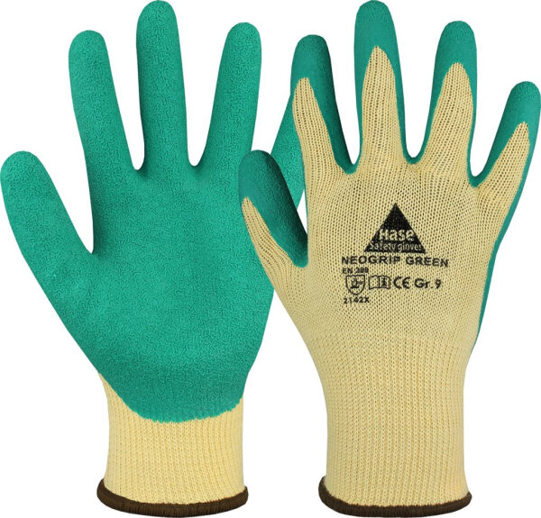 Hase NEOGRIP GREEN, Montagehandschuh aus BW / Polyesterstrick / Latex, Größe 7-11, Kat. II, EN 388