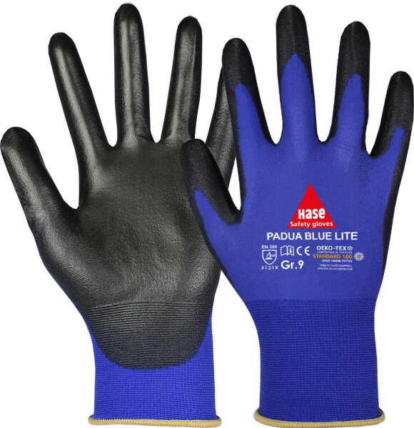 Hase PADUA BLUE LITE, Montagehandschuh aus Nylon / PU, Größe 6-11, Kat. II, EN 388, OEKO-TEX®