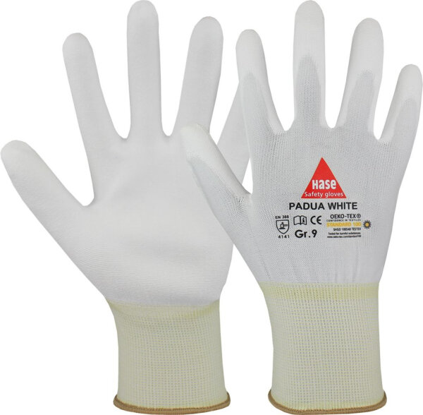 Hase PADUA WHITE, Montagehandschuh aus Nylon / PU, Größe 6-11, Kat. II, EN 388, OEKO-TEX®