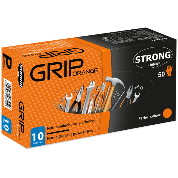 STRONGHAND® Nitrilhandschuh *GRIP ORANGE*, 0,15mm Stärke, Gr. 7(S) - 11(XXL), latexfrei, Spenderbox à 50 Stück