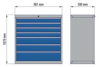 Bedrunka+Hirth, Schubladenschrank Tiefe 500, R 36-16, 7 x Schublade, für Regal oder einzeln, 90.421A